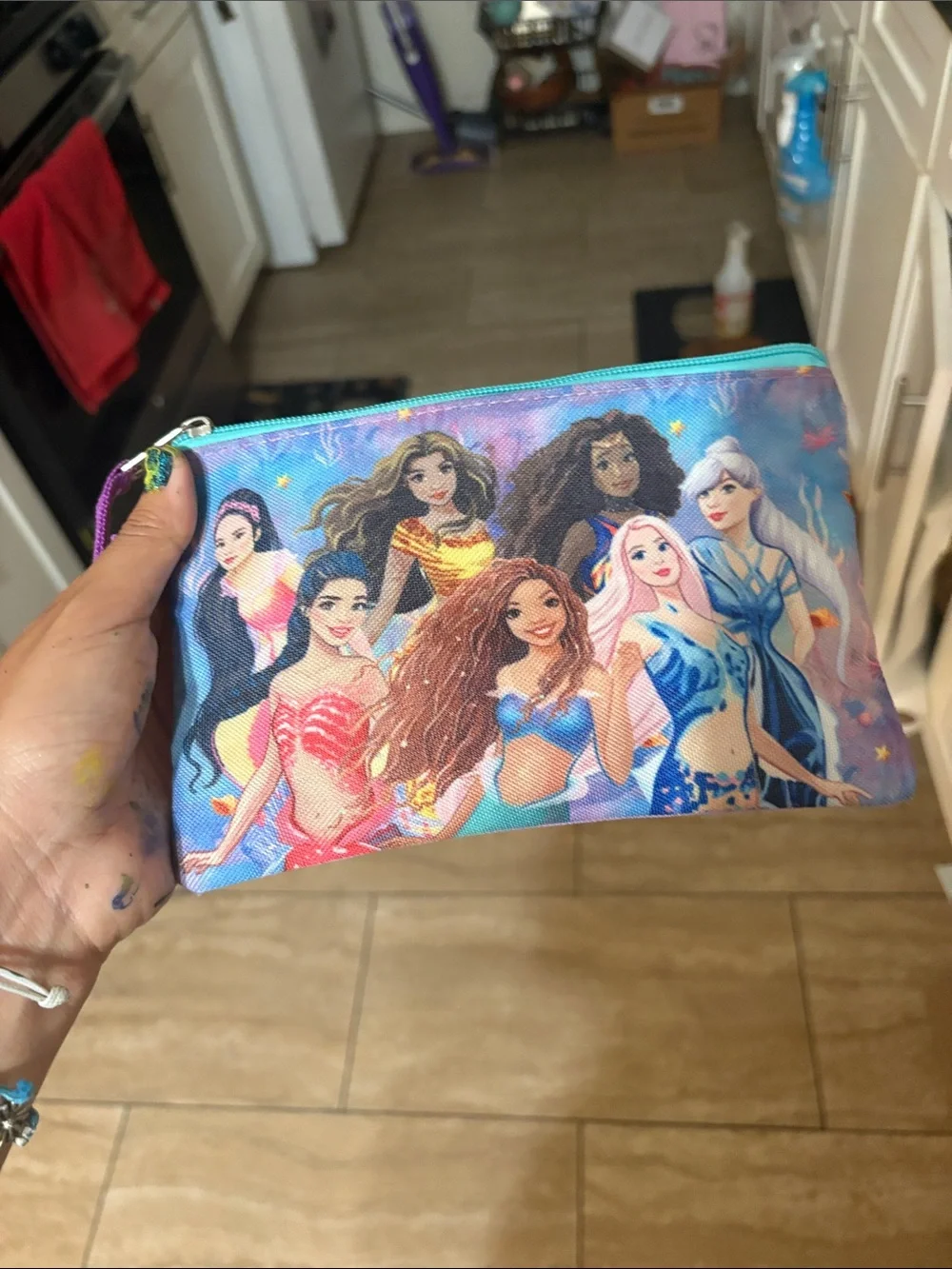 Girls' Mermaid Print Cosmetic Pouch - Turquoise